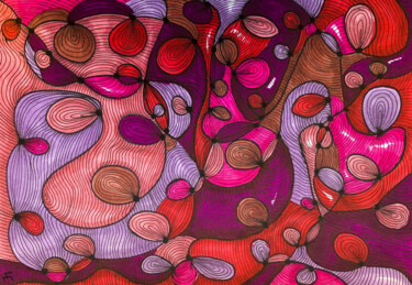 Large abstract floral bright colors wall print on canvas Рисунок под названием "Large abstract flor…" - Elena Polak, Подлинное произведение искусства, 2D Цифровая Работа