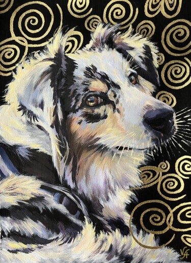 AUSTRALIAN SHEPHERD - acrylic painting, original gift, dog 绘画 标题为“AUSTRALIAN SHEPHERD…” 由Alona Vakhmistrova, 原创艺术品, 丙烯