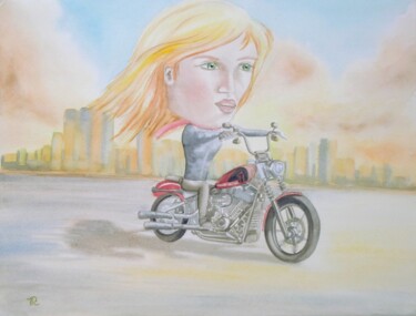 AQUARELLE originale, unique: grosse tête en Harley Dadvison Peinture intitulée "AQUARELLE originale…" par Isabelle Redonnet, Œuvre d'art originale, Aquarelle