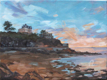 La plage de la Malouine à Dinard Peinture intitulée "La plage de la Malo…" par Elisabeth Bazin, Œuvre d'art originale, Acrylique