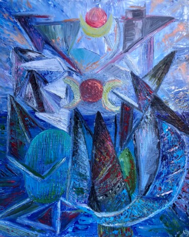 「L’aube de la vie」というタイトルの絵画 O. Barによって, オリジナルのアートワーク, オイル ウッドパネルにマウント