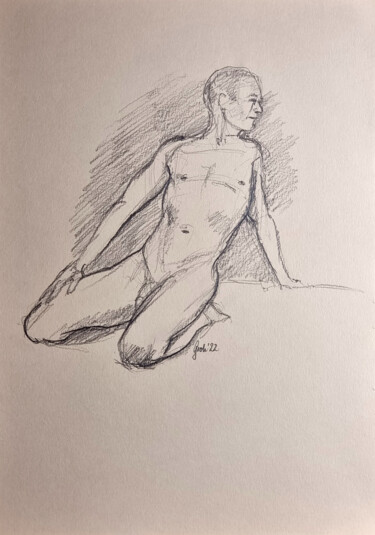Zeichnungen mit dem Titel "kniender Akt II" von Arne Groh, Original-Kunstwerk, Bleistift