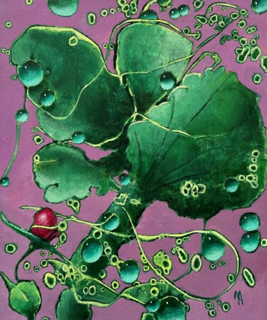 绘画 标题为“Green drops and red…” 由Natalie Aleksejeva (NatalieVerve), 原创艺术品, 丙烯