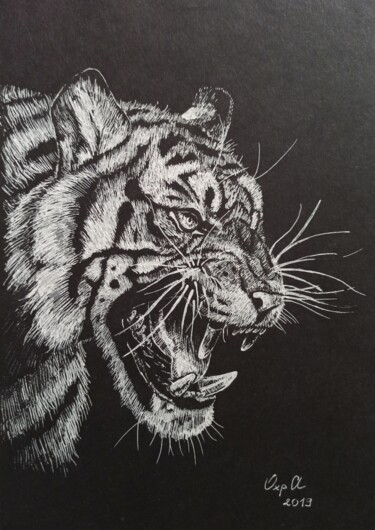 제목이 "FURIOUS TIGER - sma…"인 그림 Alona Vakhmistrova로, 원작, 젤 펜