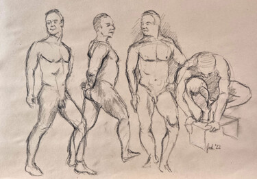 männliche Aktgruppe Zeichnungen mit dem Titel "männliche Aktgruppe" von Arne Groh, Original-Kunstwerk, Kohle