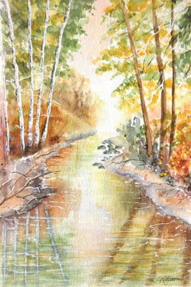 Pintura titulada "notre riviere  -aqu…" por Patricia Giroldini Hyvernat, Obra de arte original, Acuarela