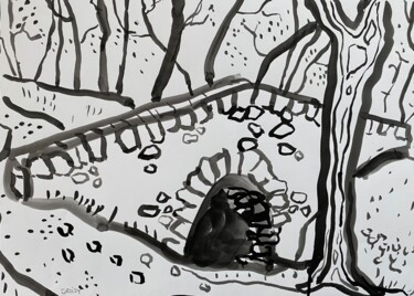 Painting titled "Rigoles 17" by Jean-François Groisy, Original Artwork, Ink