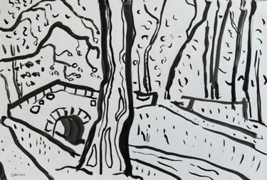 Painting titled "Rigoles 18" by Jean-François Groisy, Original Artwork, Ink