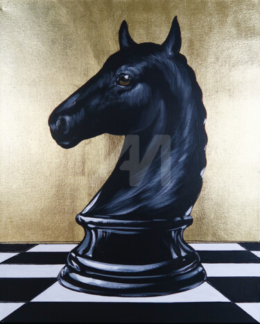 绘画 标题为“Black horse” 由Nikolay Kharitonov, 原创艺术品, 丙烯 安装在木质担架架上