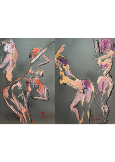 图画 标题为“2 DESSINS FEMMES EN…” 由Francoise Leblanc, 原创艺术品, 丙烯