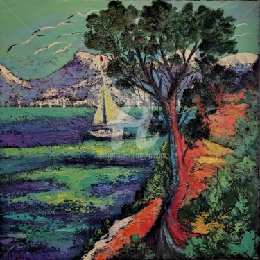 Peinture intitulée "Calanque aux pins r…" par Milorv, Œuvre d'art originale, Huile