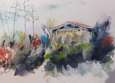 Painting titled "Fleurs d'agave" by Eve Elikoff, Original Artwork, Watercolor