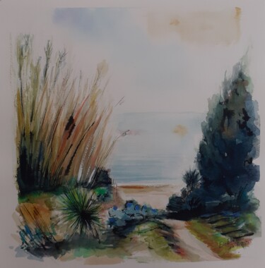 Peinture intitulée "Plage des grottes a…" par Eve Elikoff, Œuvre d'art originale, Aquarelle