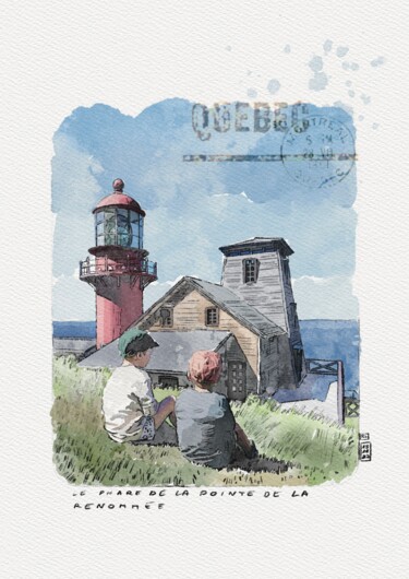 Peinture intitulée "Phare de la Pointe…" par Rachel Loeffler, Œuvre d'art originale, Aquarelle