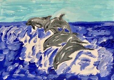 Peinture intitulée "Dolphins" par Mario Pratesi, Œuvre d'art originale, Huile
