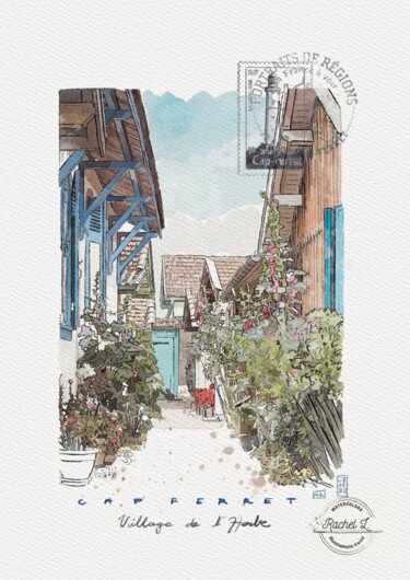 Peinture intitulée "Aquarelle Village d…" par Rachel Loeffler, Œuvre d'art originale, Aquarelle