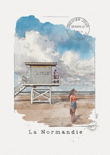 Peinture intitulée "Aquarelle Deauville…" par Rachel Loeffler, Œuvre d'art originale, Aquarelle