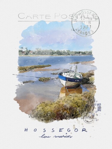 Peinture intitulée "Aquarelle Lac Marin…" par Rachel Loeffler, Œuvre d'art originale, Aquarelle