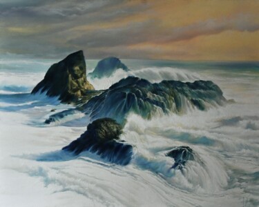 Painting titled "Aiguilles de Port C…" by Nicolas Planson, Original Artwork, Oil Mounted on Wood Stretcher frame