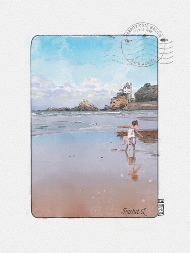 Peinture intitulée "Aquarelle Plage Côt…" par Rachel Loeffler, Œuvre d'art originale, Aquarelle
