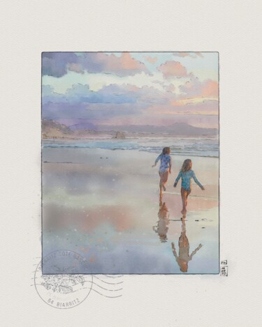 Peinture intitulée "Aquarelle Plage d’I…" par Rachel Loeffler, Œuvre d'art originale, Aquarelle