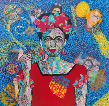 Frida Kahlo, Icône du féminisme Peinture intitulée "Frida Kahlo, Icône…" par Artedelph, Œuvre d'art originale, Huile Monté sur Châssis en bois