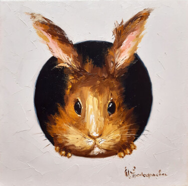 Original painting with a hare on a white background. Painting titled "Original painting w…" by Irina Prokofeva, Original Artwork, Oil Mounted on Wood Stretcher frame