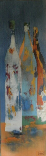 Collages titled "Bouteilles Bleues" by François Grignon, Original Artwork, Collages
