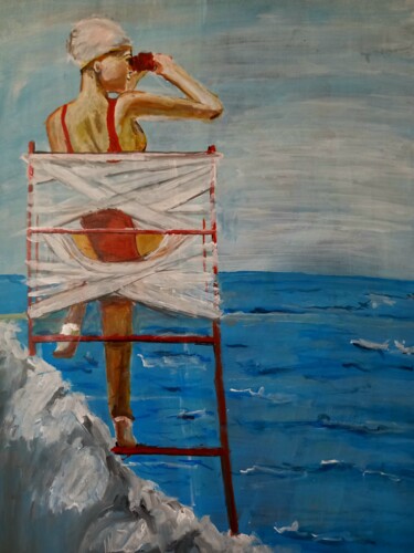 Painting titled "На пляже" by Olga Cuzakova, Original Artwork, Acrylic Mounted on artwork_cat.