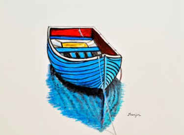 The Blue Boat Abstract Landscape 绘画 标题为“The Blue Boat Abstr…” 由Artbymanjiri, 原创艺术品, 丙烯