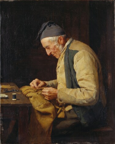 Le tailleur du village Peinture intitulée "Le tailleur du vill…" par Albert Anker, Œuvre d'art originale, Huile