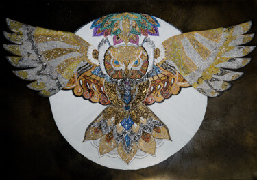 The rise of the Owl Painting titled "The rise of the Owl" by Barbara Goguier, Original Artwork, Acrylic Mounted on Wood Stretcher frame