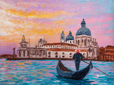 Sunset in Venice, Cityscape Grand Canal, Gondola Gondolier Peinture intitulée "Sunset in Venice, C…" par Arina Yastrebova, Œuvre d'art originale, Huile
