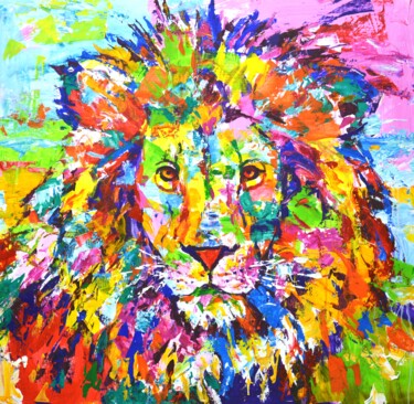 绘画 标题为“A lion.” 由Iryna Kastsova, 原创艺术品, 丙烯 安装在木质担架架上
