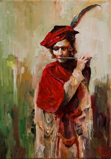 제목이 "flute"인 미술작품 Pavel Filin로, 원작, 기름 나무 들것 프레임에 장착됨