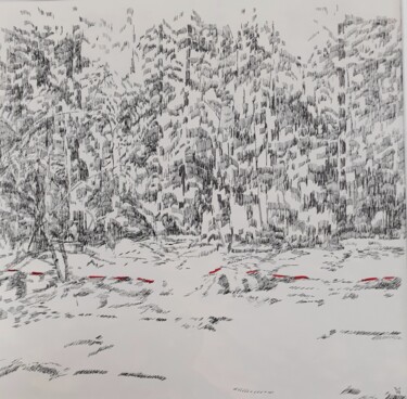 Disegno intitolato "Ligne rouge" da Agnès Lucie Martin, Opera d'arte originale, Inchiostro