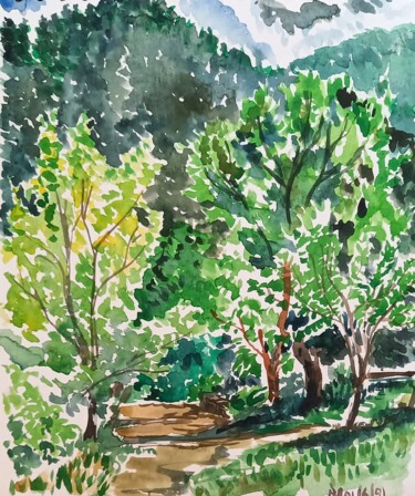 Peinture intitulée "Sur les hauteurs de…" par Diane Medus, Œuvre d'art originale, Aquarelle