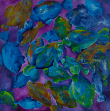 Fish and Love Painting titled "Fish and Love" by Sabine Vandermouten (Sabine.V), Original Artwork, Acrylic