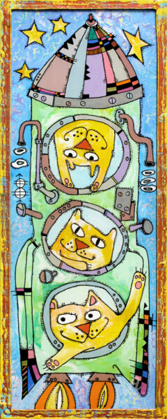 Сats space adventures Malarstwo zatytułowany „Сats space adventur…” autorstwa Nikita Ostapenco, Oryginalna praca, Akryl