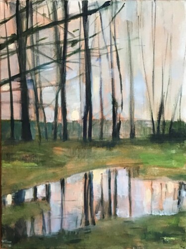 Painting titled "Reflections in the…" by Sandra Haney, Original Artwork, Oil Mounted on Wood Stretcher frame