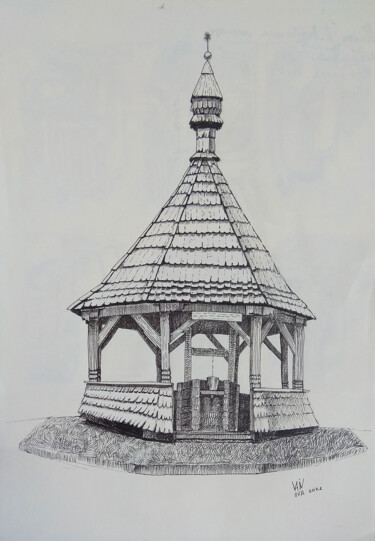 Well in the Vydubitsky Monastery in Kyiv Disegno intitolato "Well in the Vydubit…" da Alex Vainova, Opera d'arte originale, Inchiostro