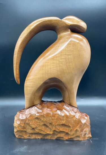 Escultura titulada "Bouquetin des Alpes" por Karine Verdier, Obra de arte original, Madera