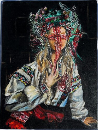 Painting titled "Украинская кукла мо…" by Ira Sidorenko, Original Artwork, Oil