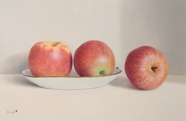 Painting titled "Le trio de pommes" by Reza Sarrafi, Original Artwork, Oil