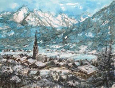 绘画 标题为“Hiver en Autriche” 由Emilian Alexianu, 原创艺术品, 水彩