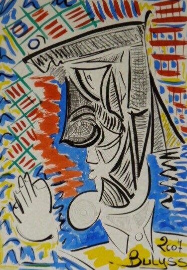 Peinture intitulée "Les Cols Blancs" par Marc Bulyss, Œuvre d'art originale, Encre