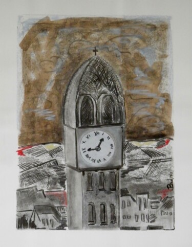 Dessin intitulée "L'Heure en Helvétie" par Marc Bulyss, Œuvre d'art originale, Pastel