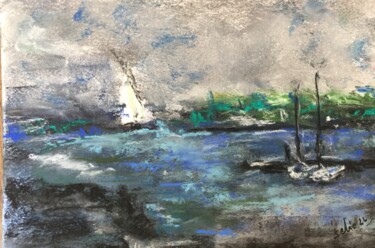 Dessin intitulée "THAU TARD LE SOIR" par Serge Elie, Œuvre d'art originale, Pastel Monté sur Carton