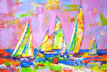Painting titled "Regatta 26." by Iryna Kastsova, Original Artwork, Acrylic Mounted on Wood Stretcher frame