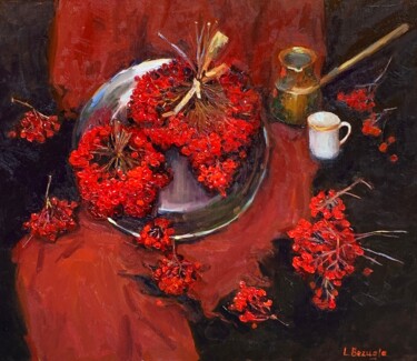 Painting titled "Калина красная" by Lyudmila Bezuglaya, Original Artwork, Oil Mounted on Wood Stretcher frame